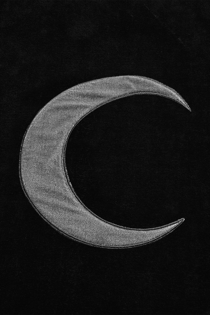 black velvet witchy occult cloak with crescent moon patch