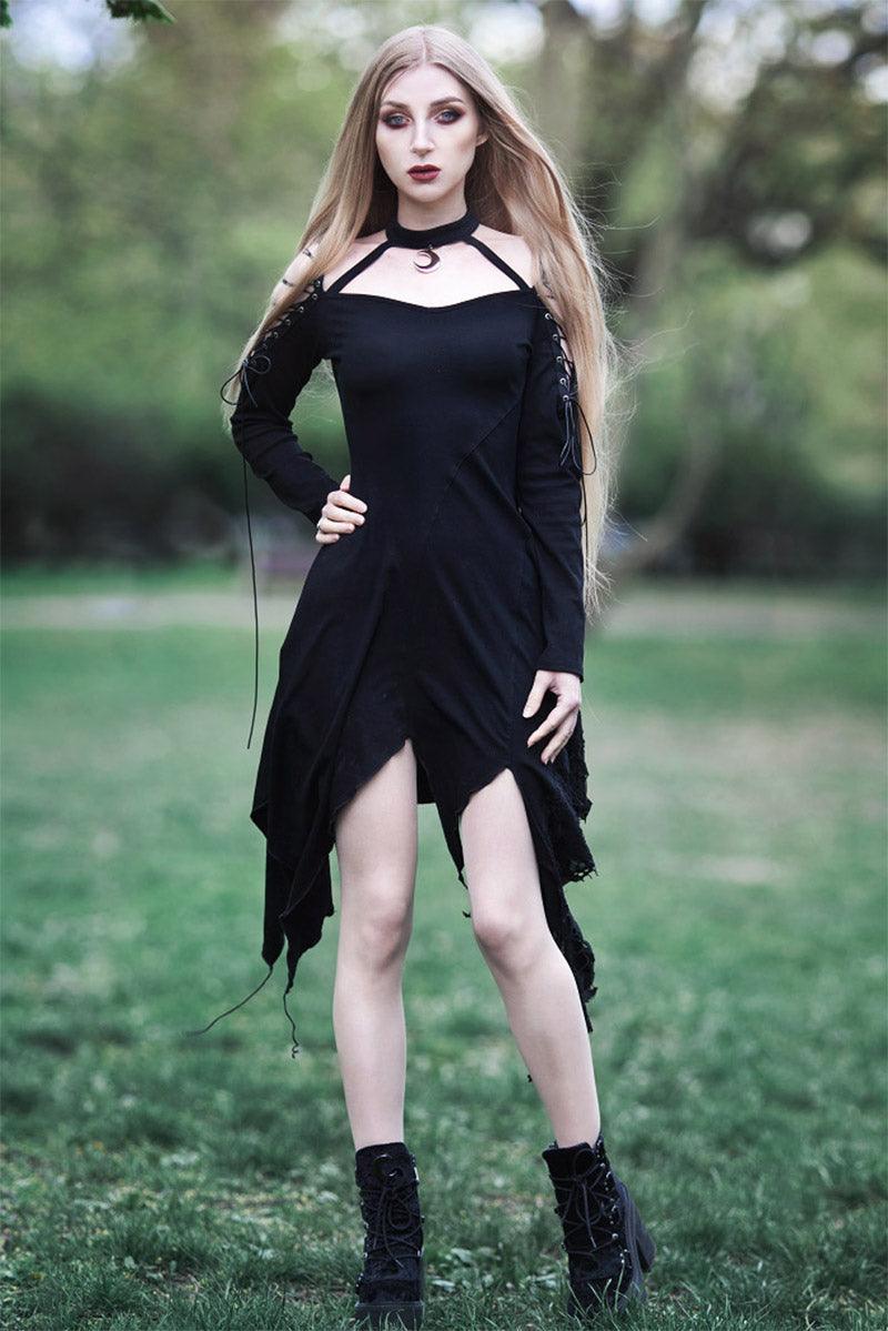 Crescent Moon Witch Distressed Dress - dresses - VampireFreaks - Dark In Love