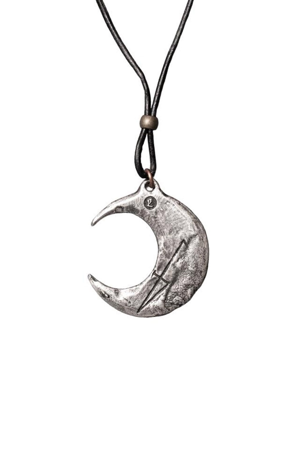 occult pewter distressed crescent moon witch necklace