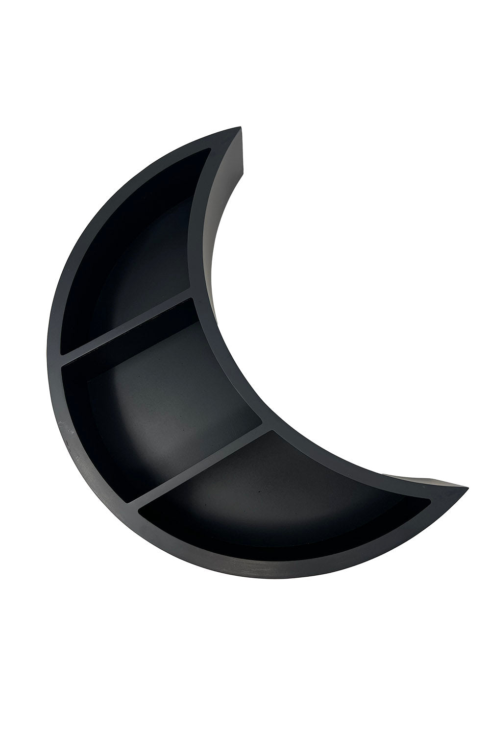 gothic wooden Black crescent moon-shaped shelf on a white background