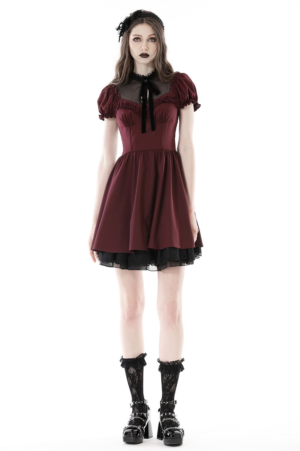 Crimson Blood Puffed Sleeve Dress - dresses - VampireFreaks - Dark In Love