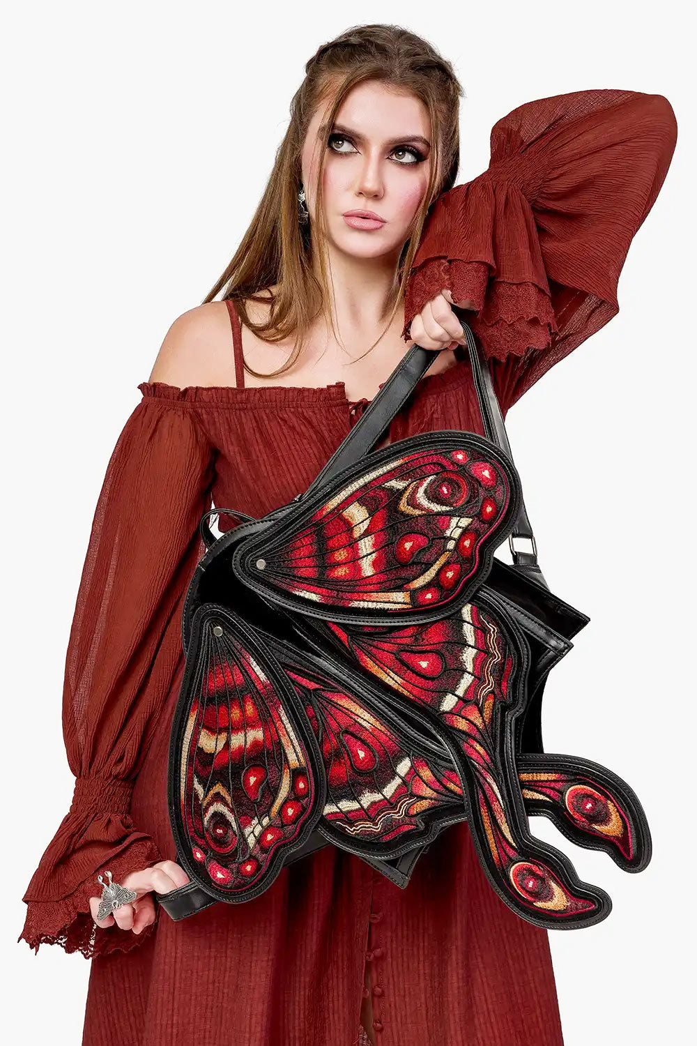 Occult red and black luna moth backpack