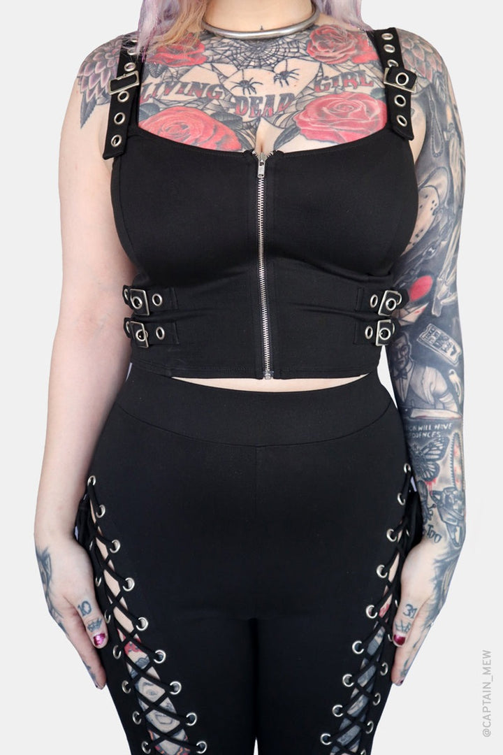 eyelet buckled punk tank top