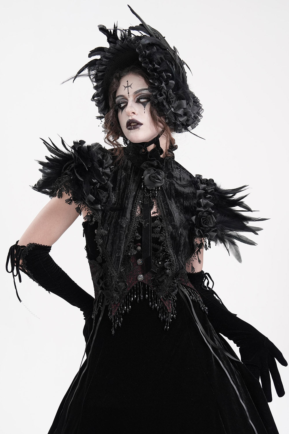 cropped gothic feathered jacket