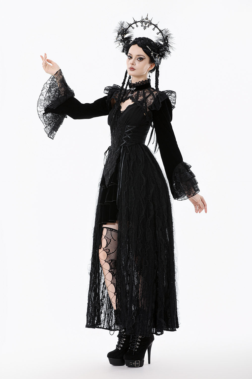 layered lace long sleeve ruffled shrug bolero jacket