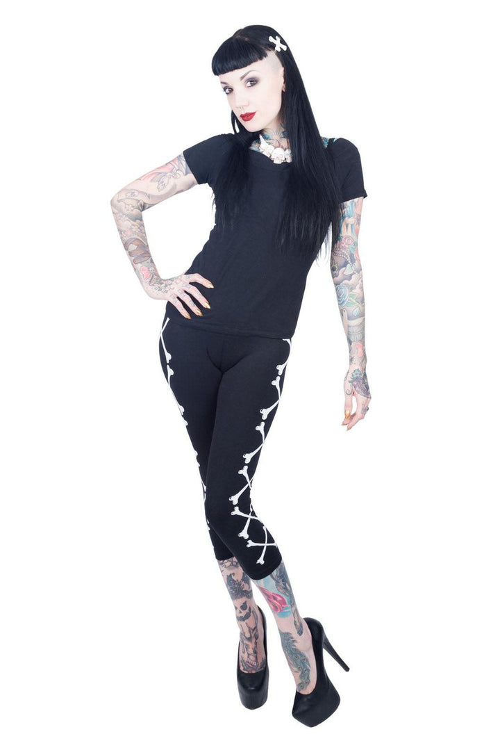 Crossbones Capri Leggings - womens bottoms - VampireFreaks - Kreepsville