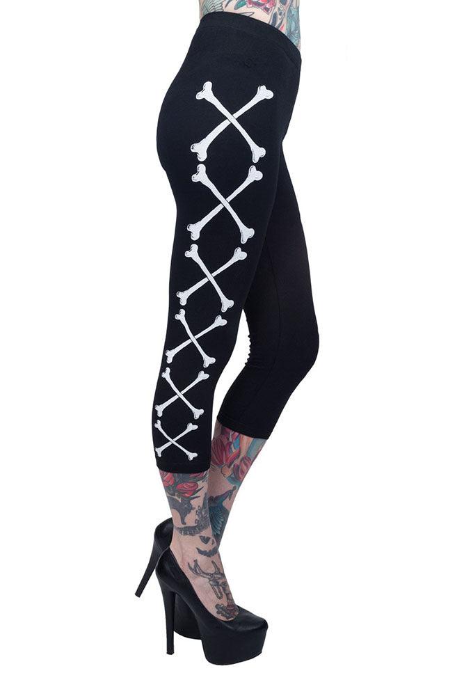 Crossbones Capri Leggings - womens bottoms - VampireFreaks - Kreepsville