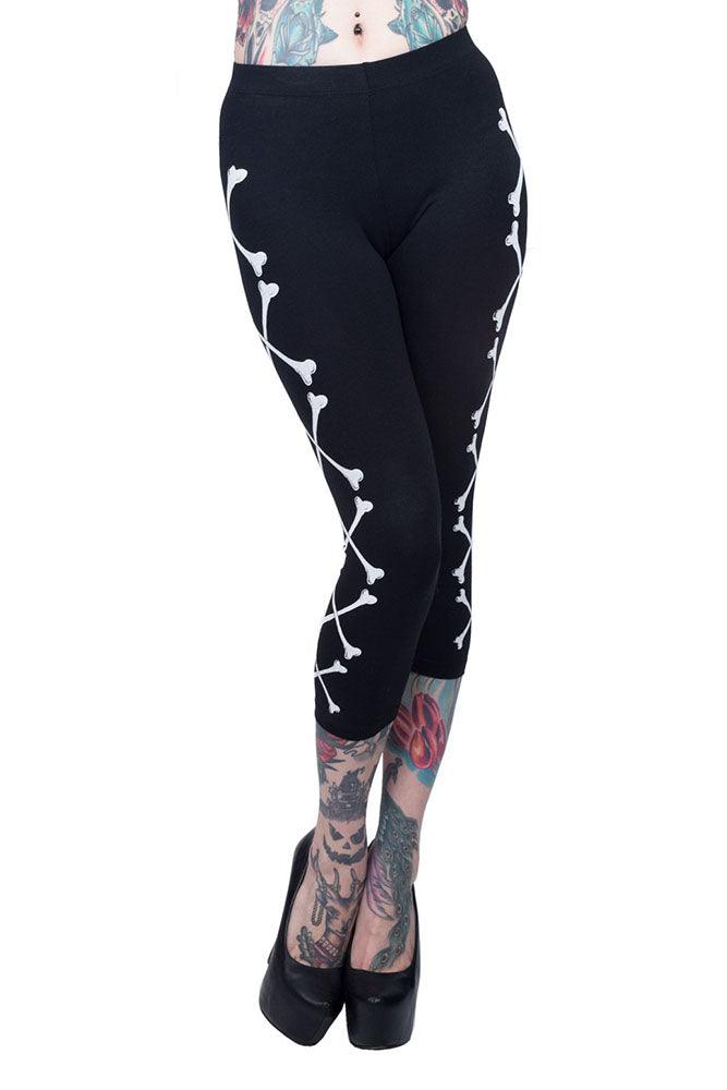 Crossbones Capri Leggings - womens bottoms - VampireFreaks - Kreepsville