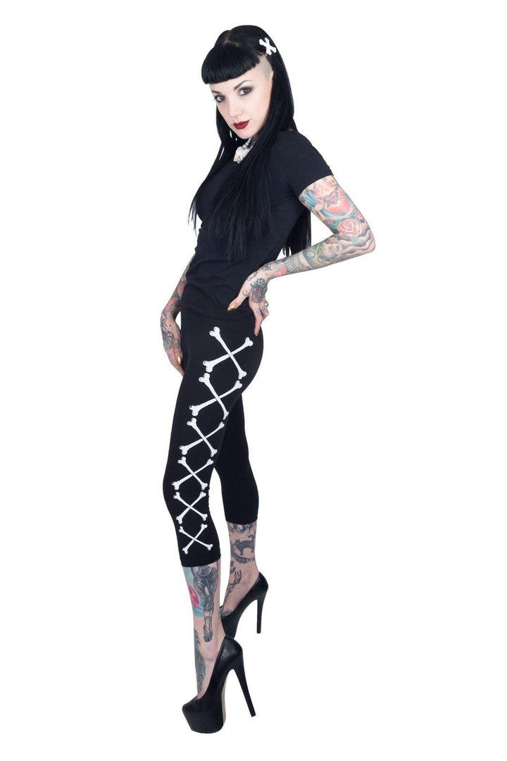 Crossbones Capri Leggings - womens bottoms - VampireFreaks - Kreepsville