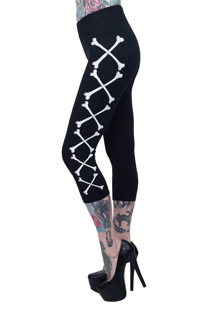 Crossbones Capri Leggings - womens bottoms - VampireFreaks - Kreepsville