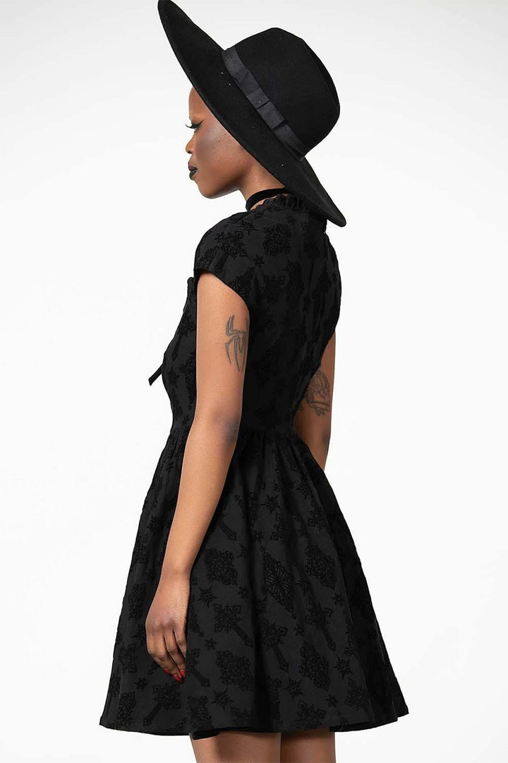 Crossed Chloe Flocked Skater Dress - dresses - VampireFreaks - Killstar