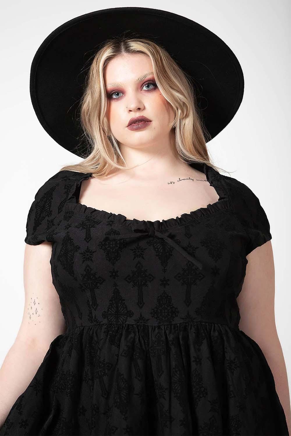 Crossed Chloe Flocked Skater Dress - dresses - VampireFreaks - Killstar