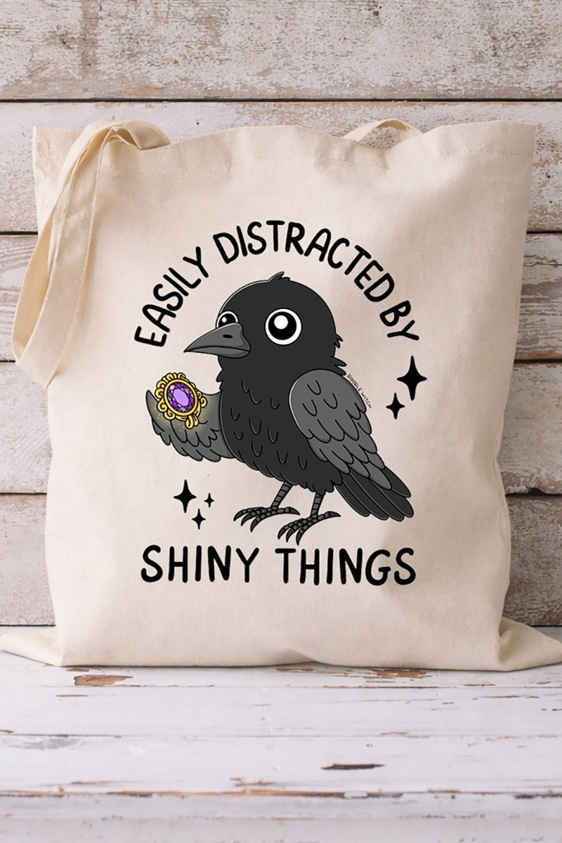 creepy cute novelty crow raven tote bag