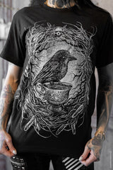 victorian goth raven crow short sleeve cotton shirt