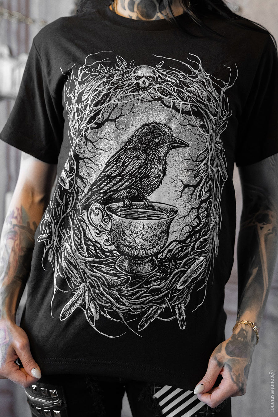 victorian goth raven crow short sleeve cotton shirt
