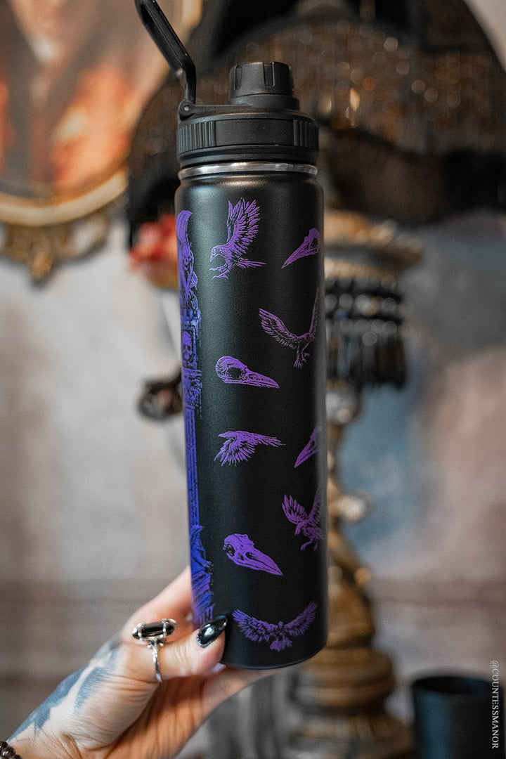 stainless steel crow water bottle with detachable clip-on lid