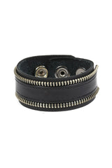 black leather cuff bracelet with zipper hardware 