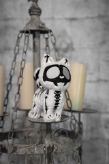 black and white skeleton furry plush cat keychain 