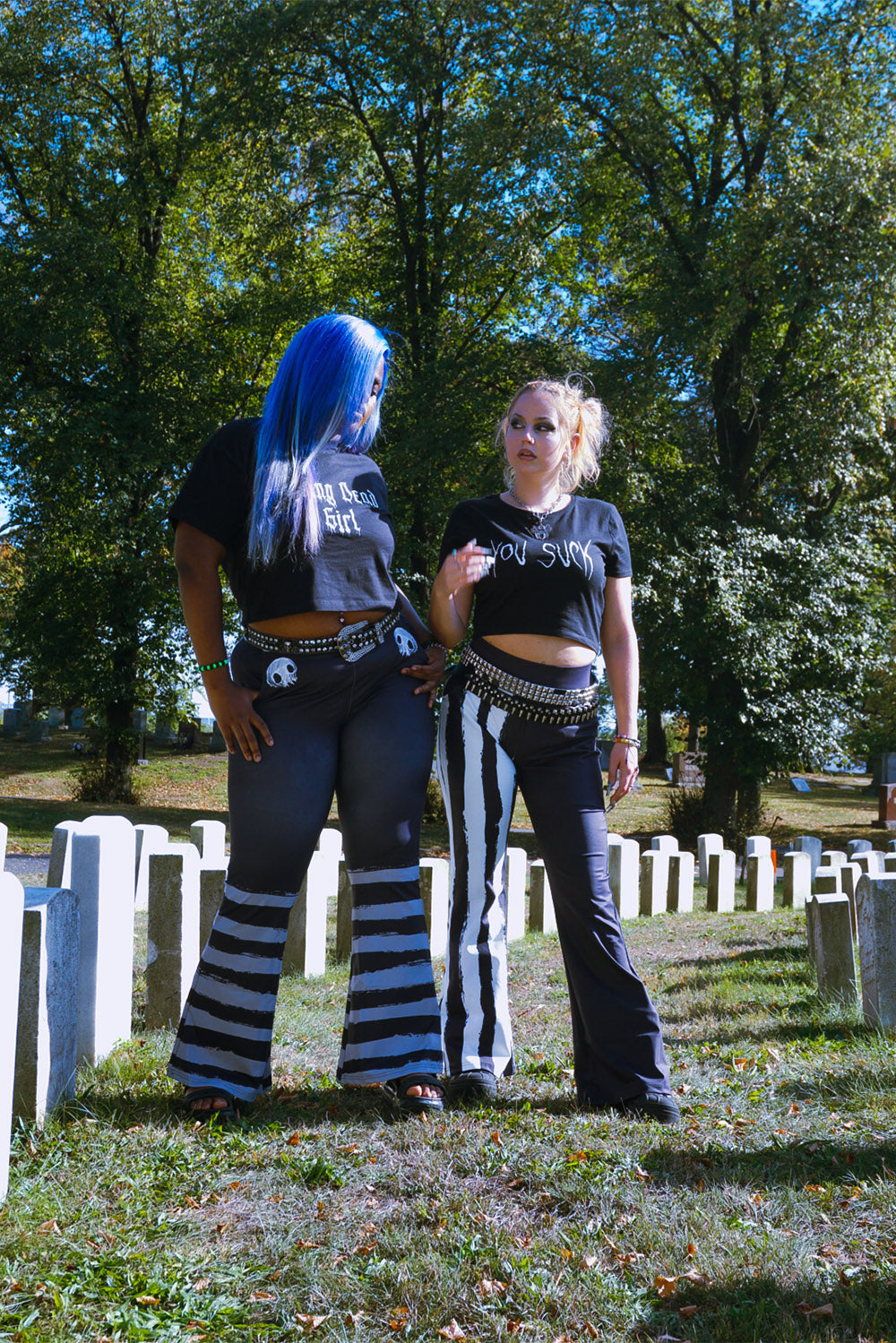 pastel goth black and grey striped flared pants