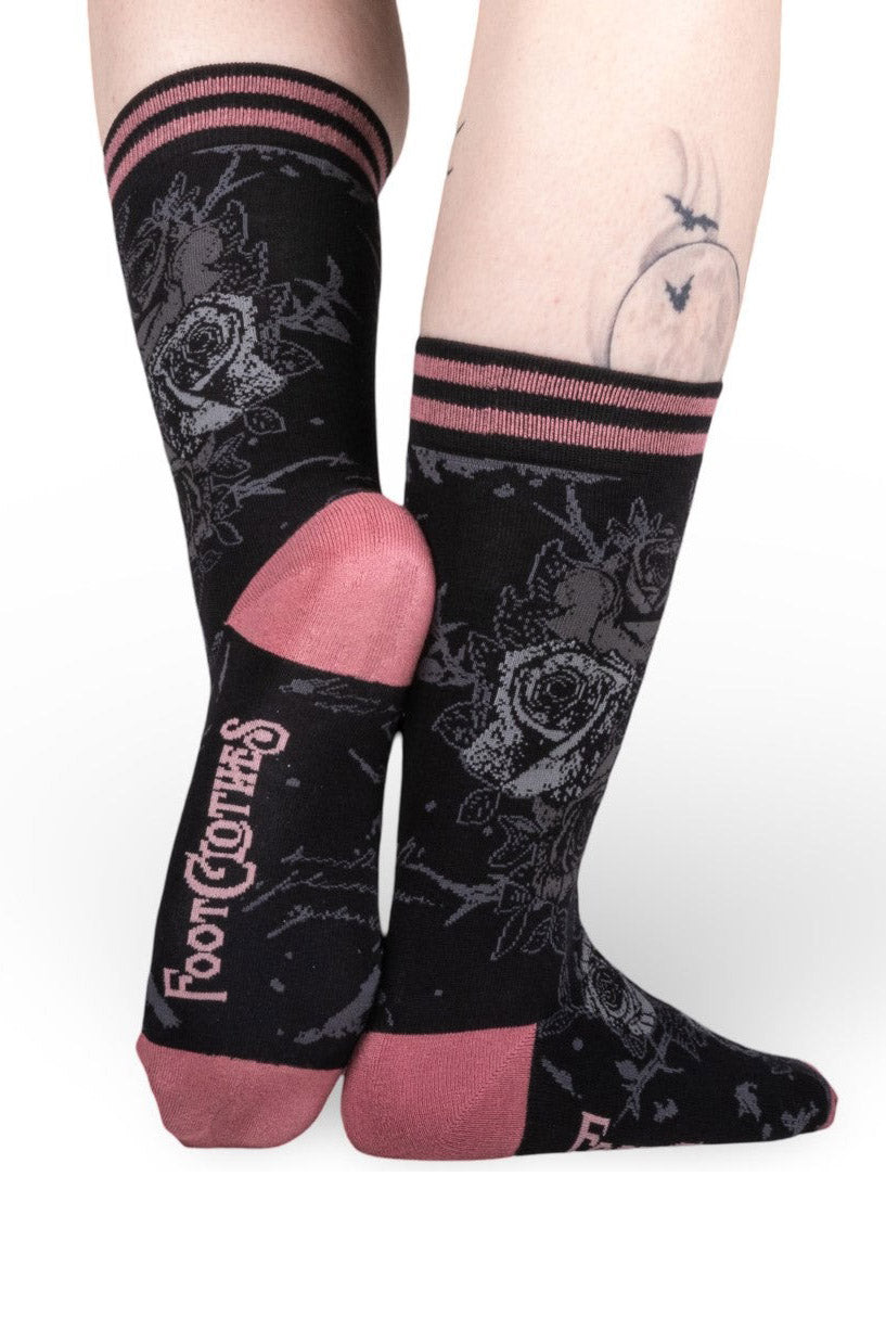 dark cottagecore blush pink and black  socks