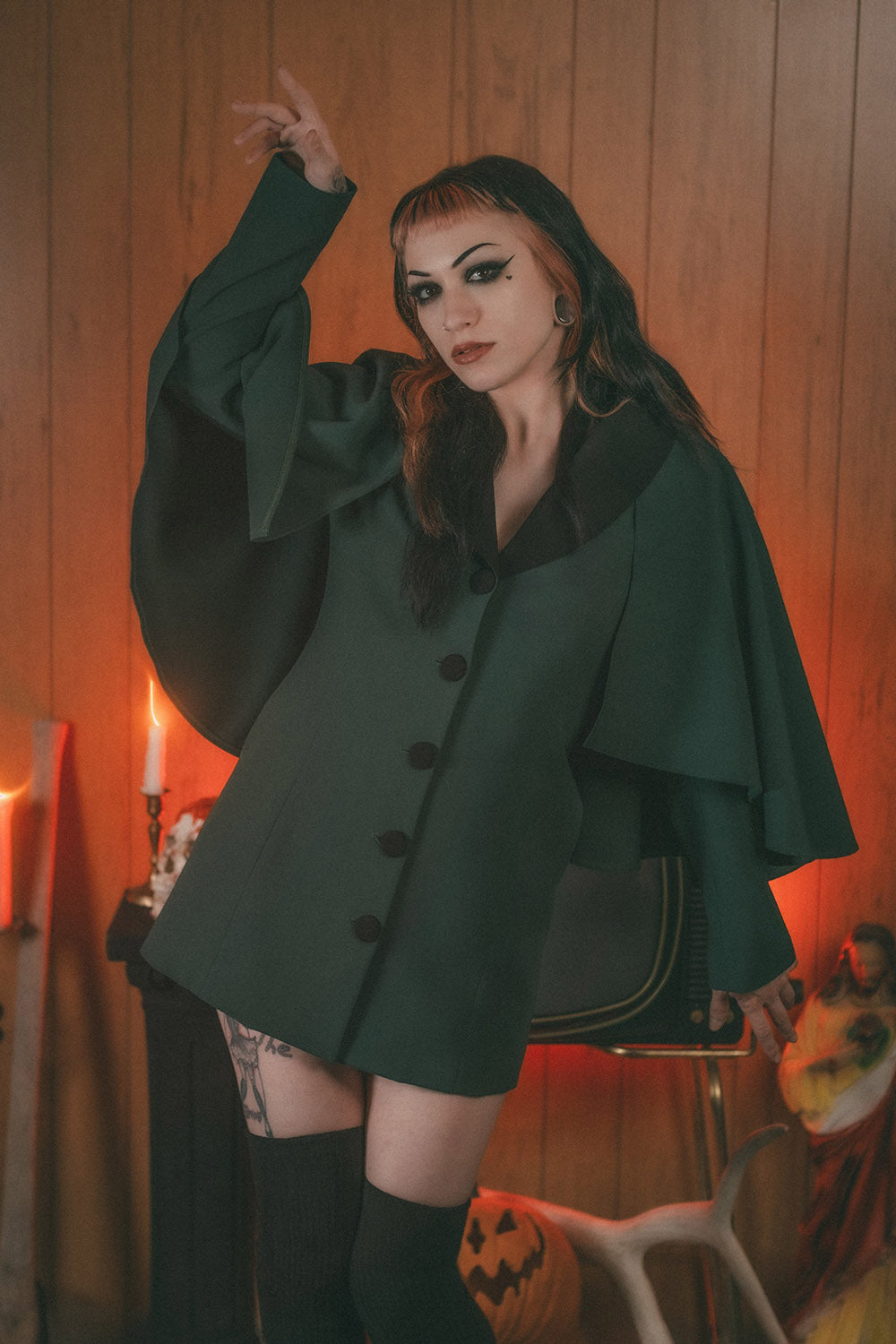 emerald 1960s goth coat