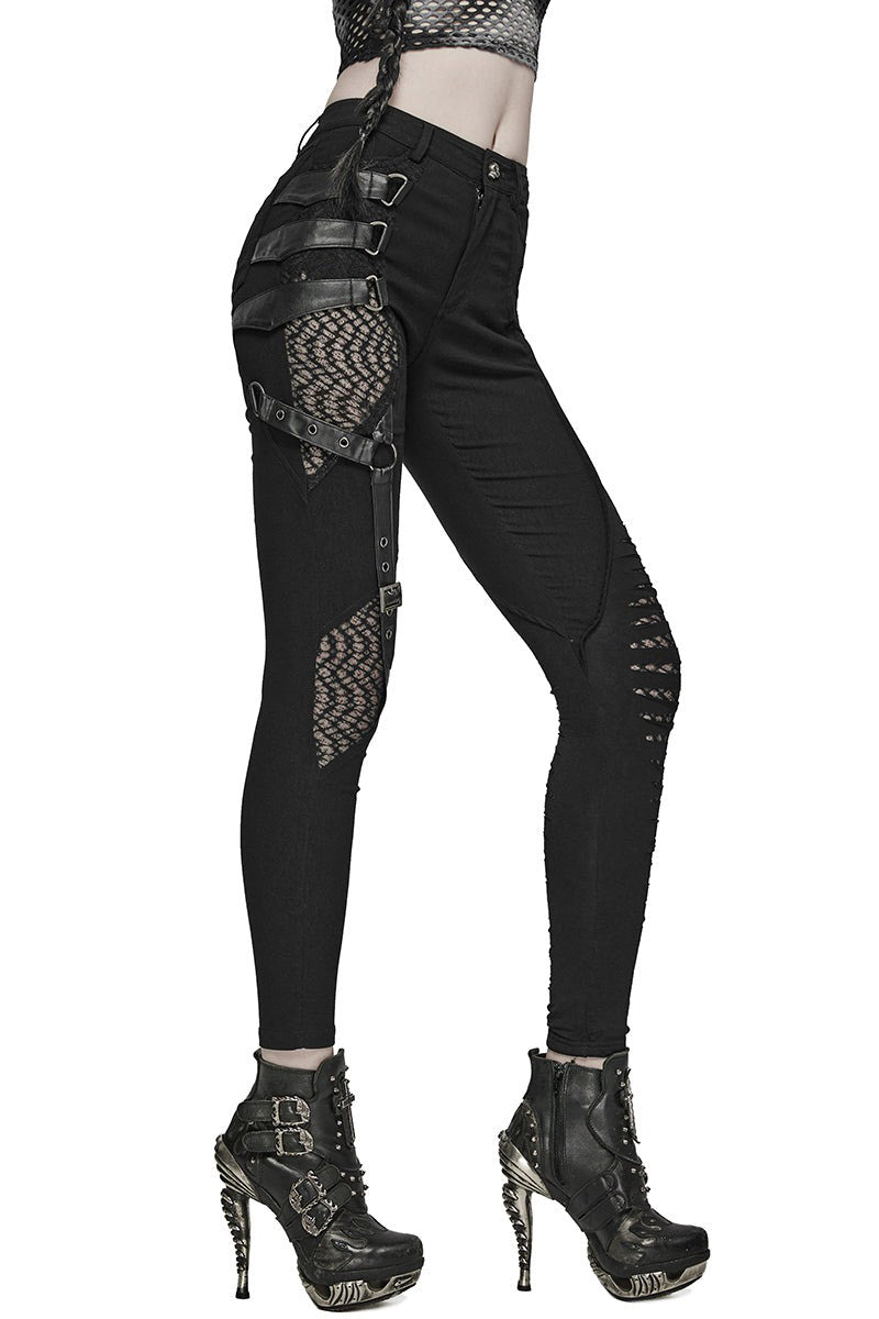 emo buckled cut-out skinny jeans 