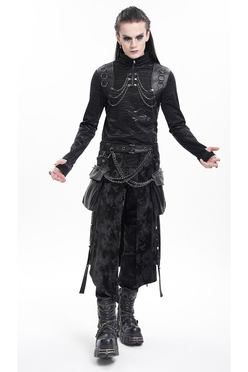 mens goth shirt with thumbhole cotouts 