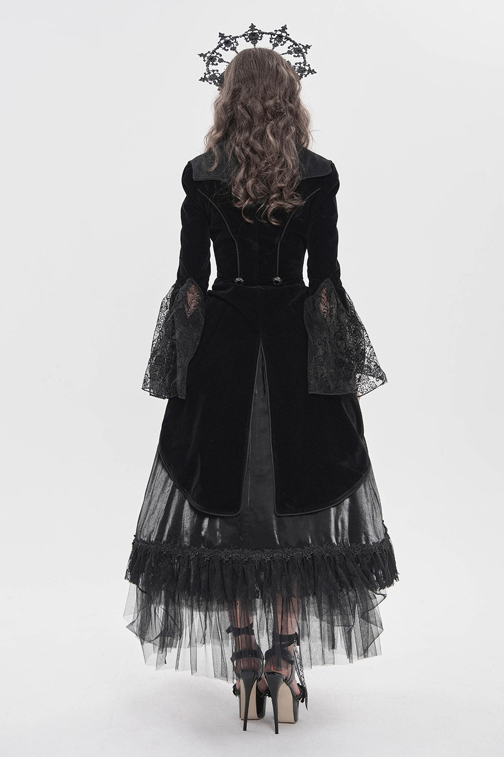 black vampire goth jacket with lace sleeves
