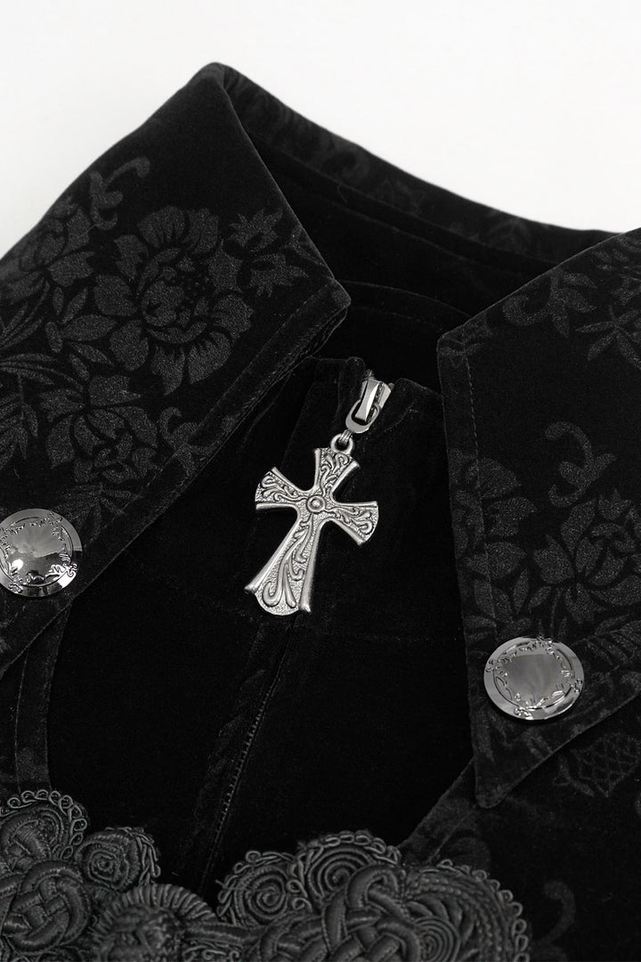 mens vampire coat with gothic cross zip pull
