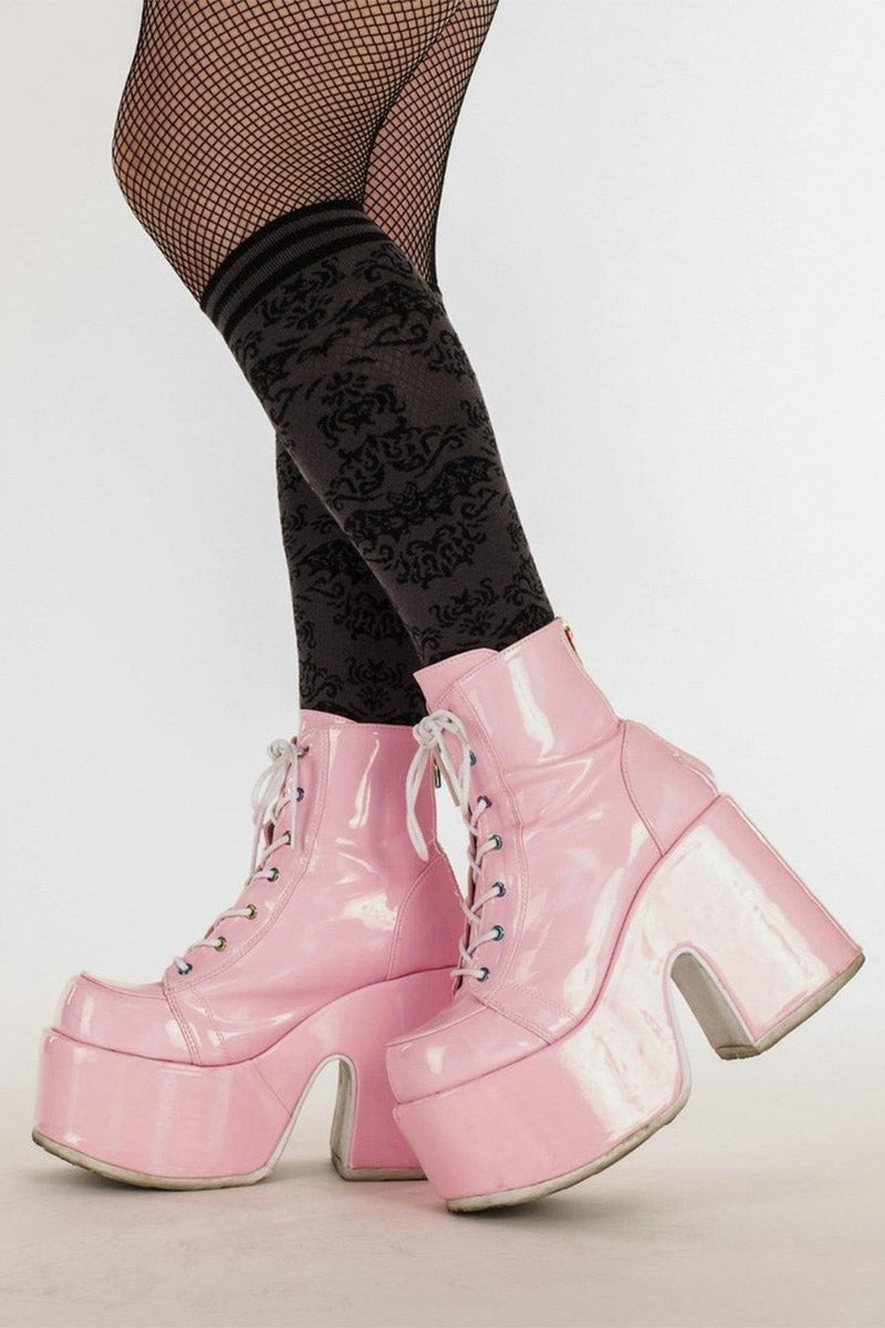 knitted pastel goth knee-high socks