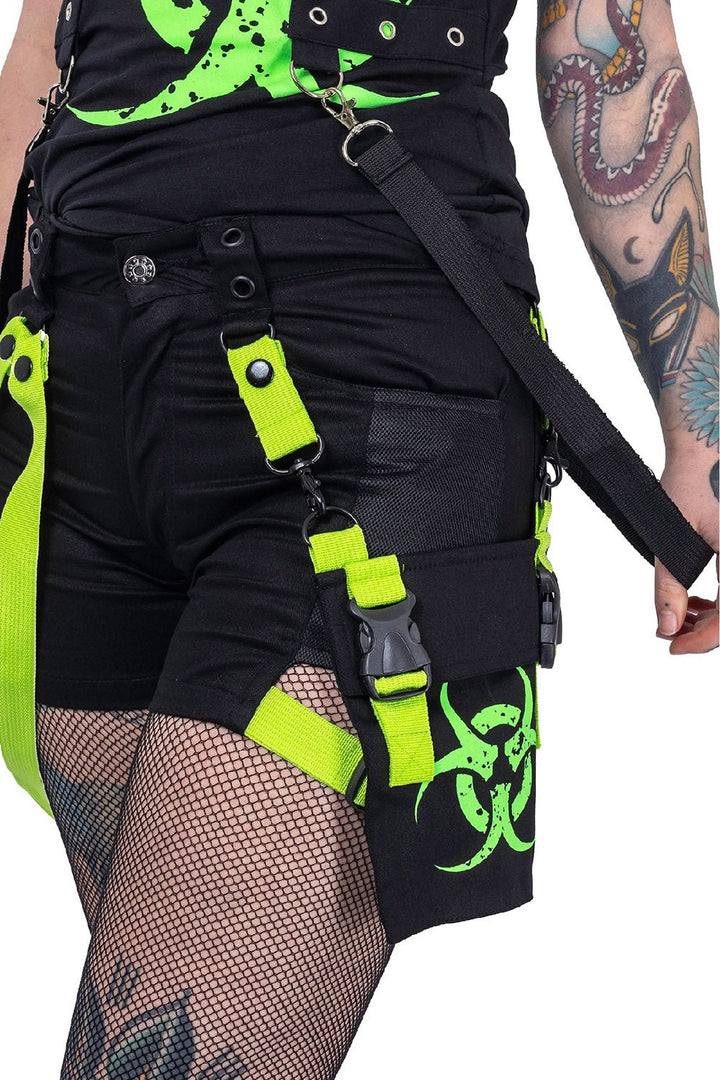 Danger Zone Shorts [BLACK/GREEN] - womens bottoms - VampireFreaks - Poizen Industries