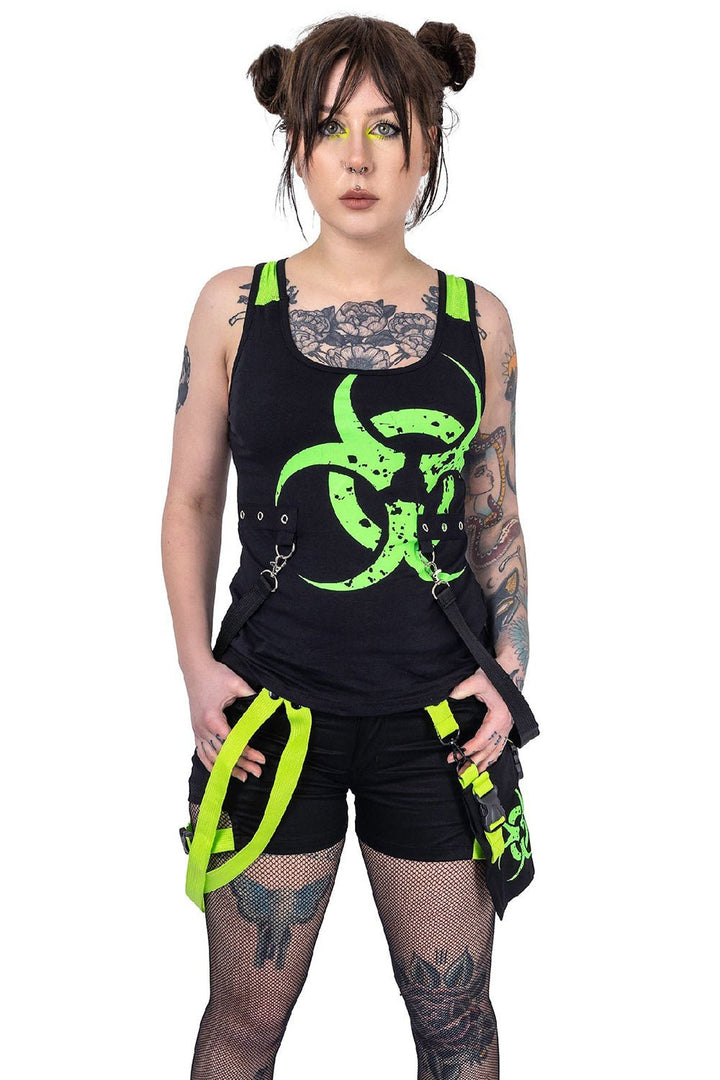 Danger Zone Shorts [BLACK/GREEN] - womens bottoms - VampireFreaks - Poizen Industries