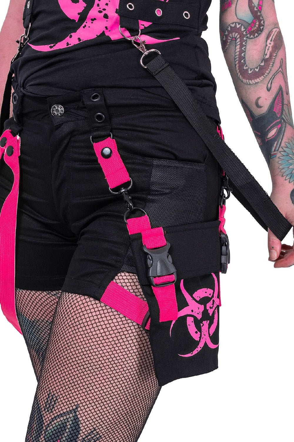 Danger Zone Shorts [BLACK/PINK] - womens bottoms - VampireFreaks - Poizen Industries