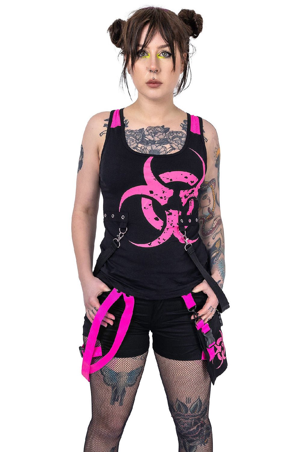 Danger Zone Shorts [BLACK/PINK] - womens bottoms - VampireFreaks - Poizen Industries