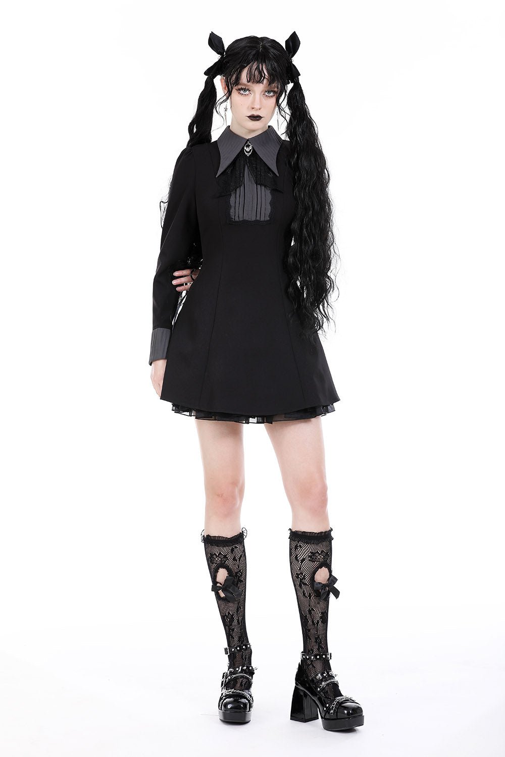 Dark Academia Batwing Collar Dress - dresses - VampireFreaks - Dark In Love