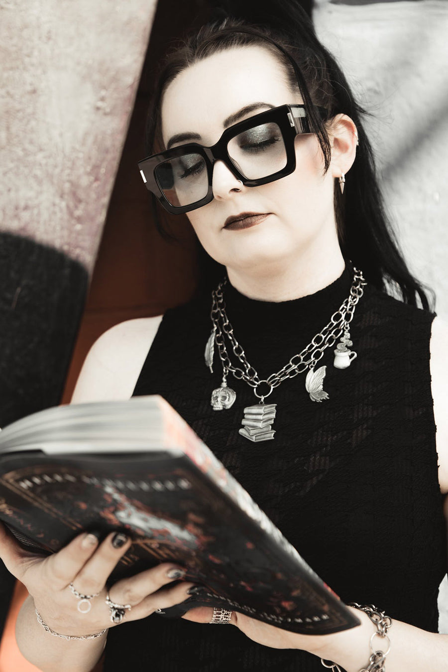 dark academia book lover gift necklace