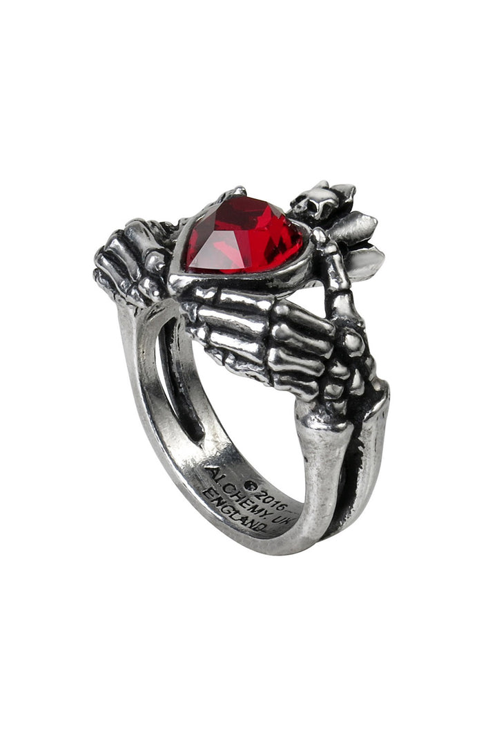 queen of hearts alice in wonderland ring with red crystal heart
