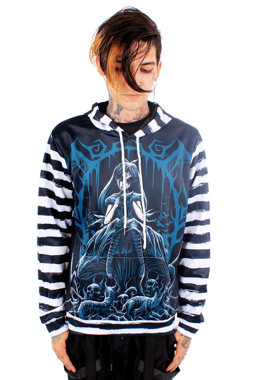 Dark Alice Striped Hoodie - mens outerwear - VampireFreaks - VampireFreaks