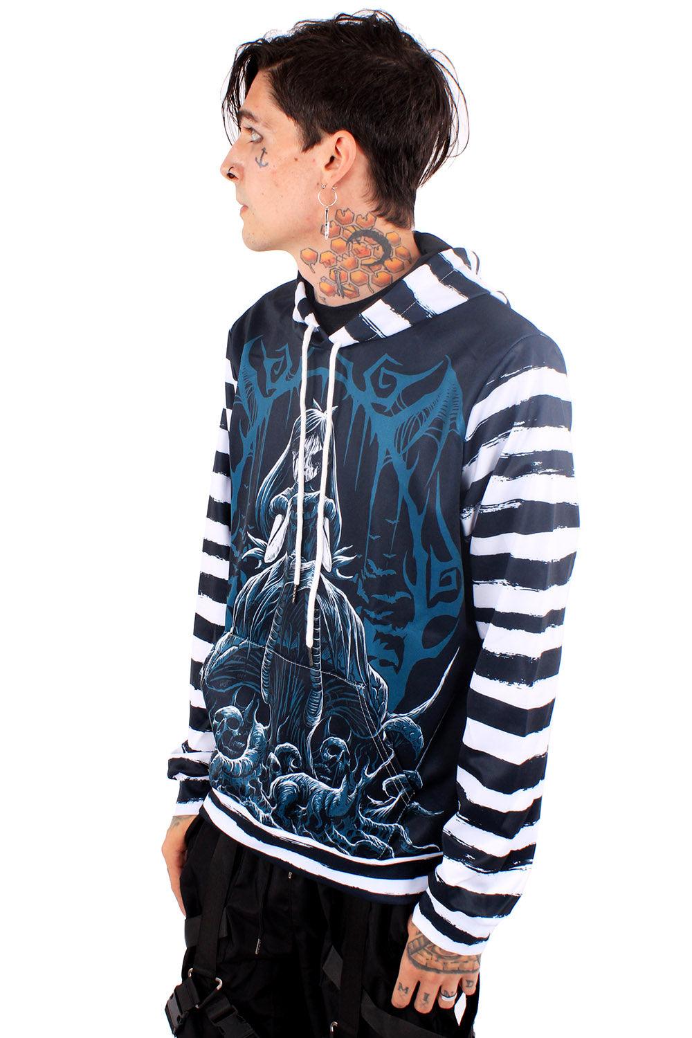 Dark Alice Striped Hoodie - mens outerwear - VampireFreaks - VampireFreaks