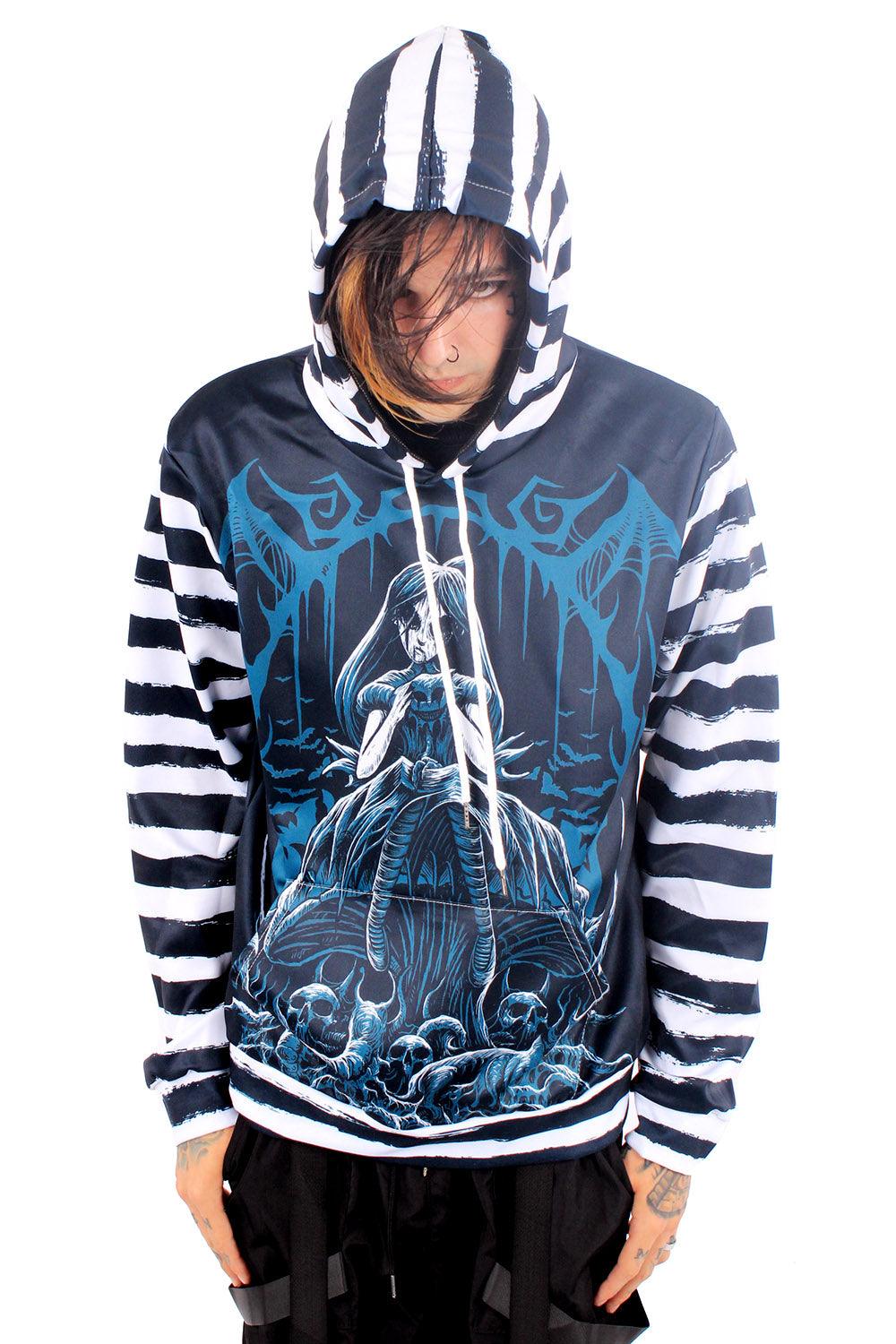 Dark Alice Striped Hoodie - mens outerwear - VampireFreaks - VampireFreaks