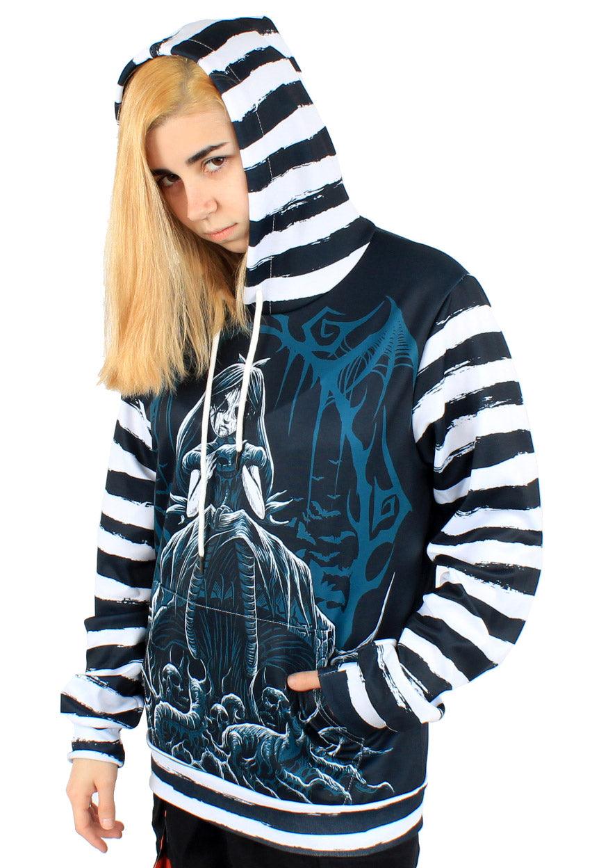 Dark Alice Striped Hoodie - mens outerwear - VampireFreaks - VampireFreaks