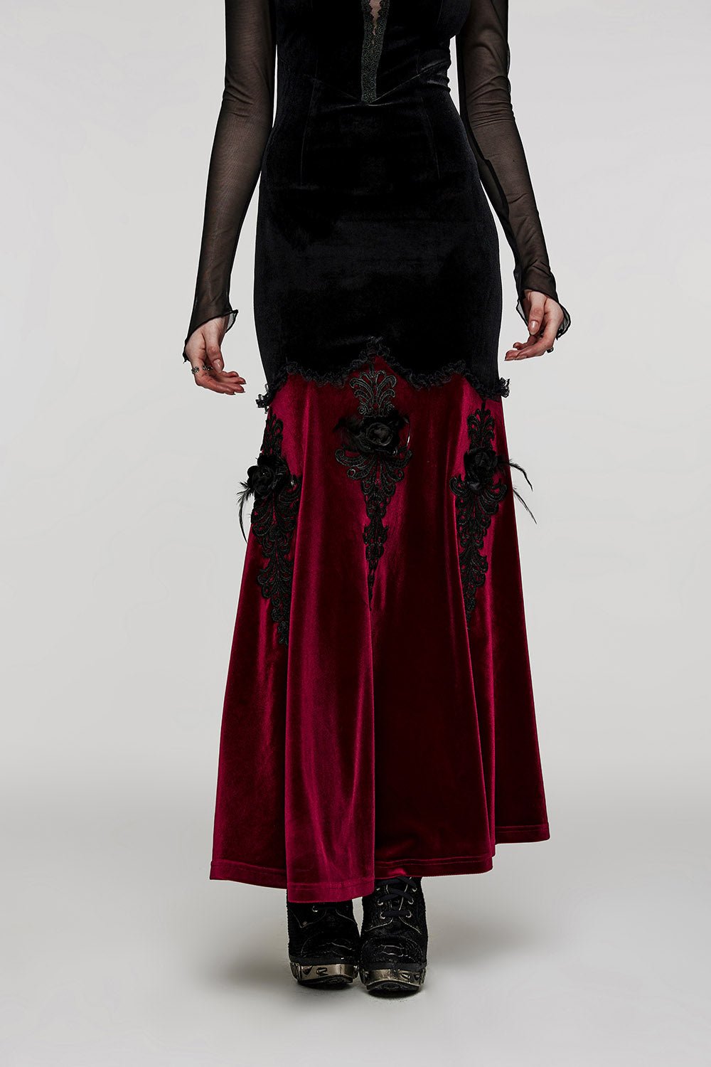 Dark Ballad Maxi Dress [BLACK/RED] - dresses - VampireFreaks - Punk Rave