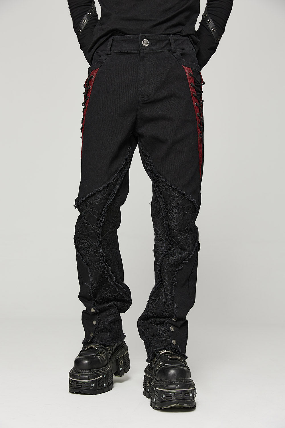 Black Lord Lace-Up Pants [BLACK/RED]