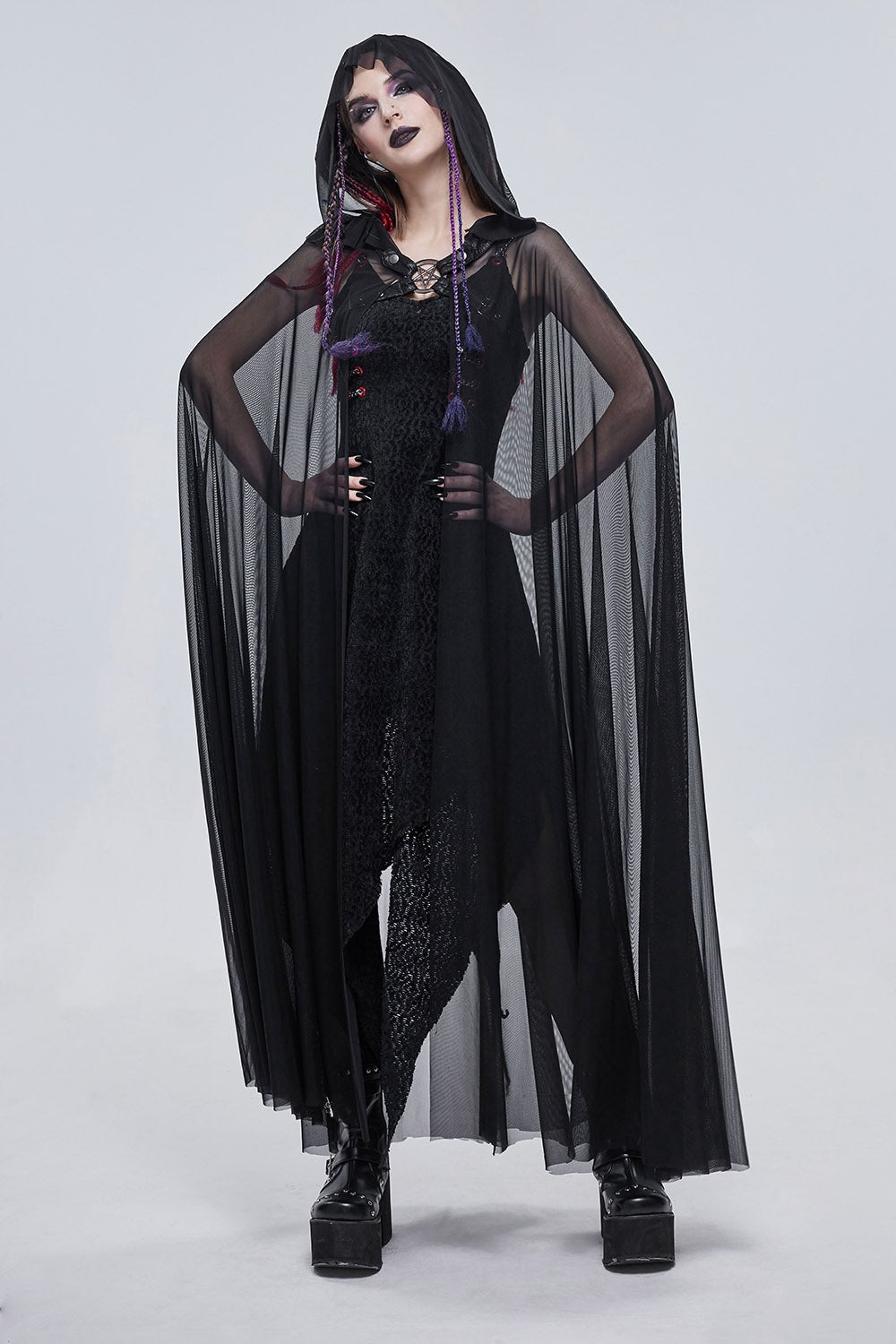 Dark Fae Mesh Hooded Cloak - womens outerwear - VampireFreaks - Devil Fashion