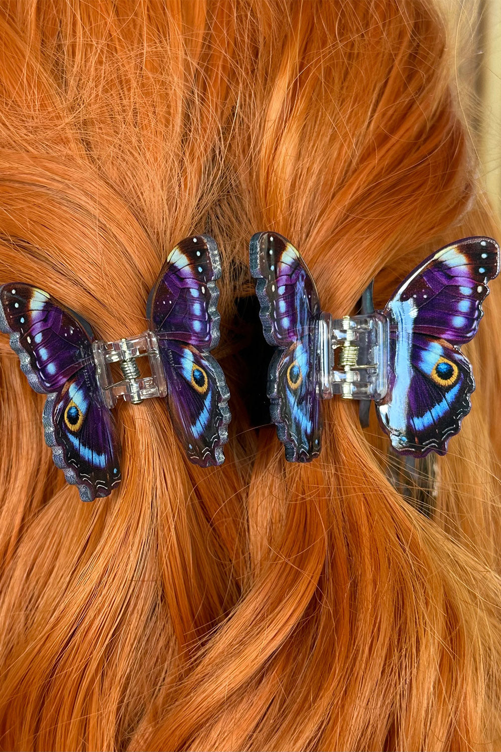 raver cottagecore hair clip set on orange hair 