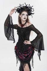 dark fairycore fantasy gothic mesh long sleeve flared top by devil fashion