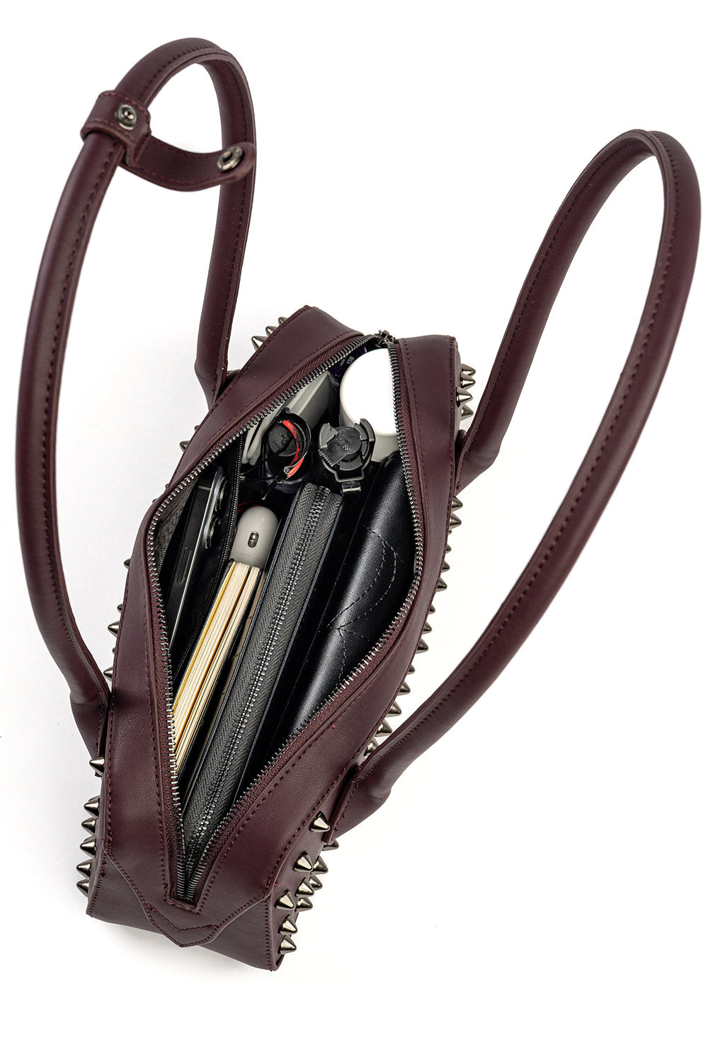 purple punk vegan leather spiked purse
