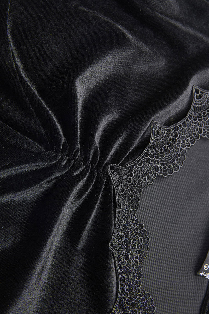 black velvet embroidered long sleeve blouse