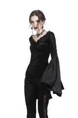 womens black velvet vampire goth top