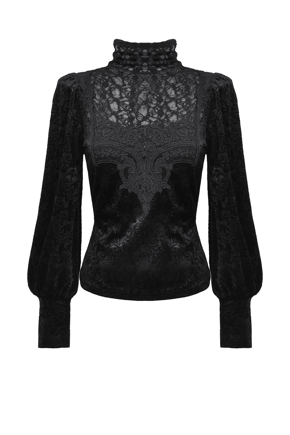 Black lace vampire goth turtleneck top 